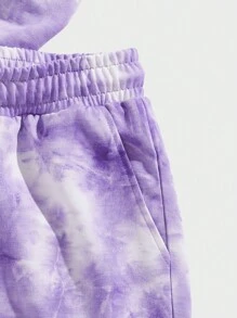 Manfinity RebelGame 男士紮染字母圖案套頭衫和腰部抽繩短褲 - 紫羅蘭色 - 查看 4