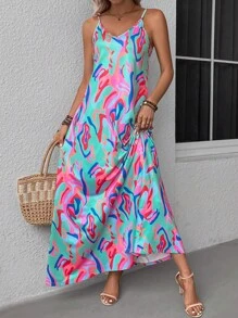 SHEIN Clasi Allover Print Cami Dress - Multicolor - View 3