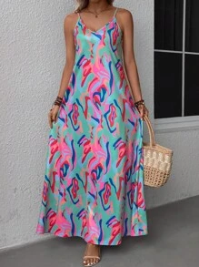 SHEIN Clasi Allover Print Cami Dress - Multicolor - View 1