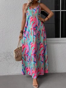 SHEIN Clasi Allover Print Cami Dress - Multicolor - View 6