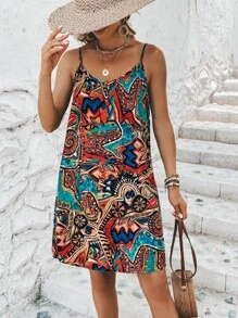 SHEIN VCAY Đầm Bộ lạc Boho - Nhiều màu - Xem 3