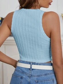 SHEIN Frenchy Áo khoác và áo lót dành cho xe tăng nữ màu trơn Giải trí - Màu xanh nhạt - Xem 2