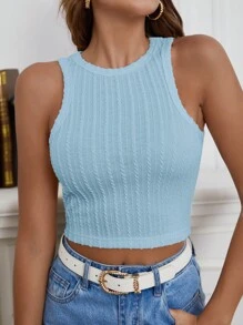 SHEIN Frenchy Áo khoác và áo lót dành cho xe tăng nữ màu trơn Giải trí - Màu xanh nhạt - Xem 5