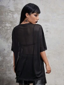 ROMWE Goth In rắn Thả vai Lưới Áo - màu đen - Xem 3