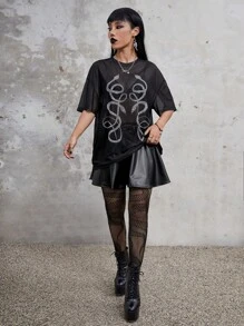 ROMWE Goth In rắn Thả vai Lưới Áo - màu đen - Xem 6