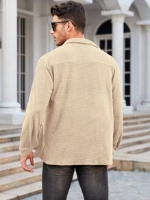 Men Solid Pocket Patched Button Up Shirt - Khaki - View 2