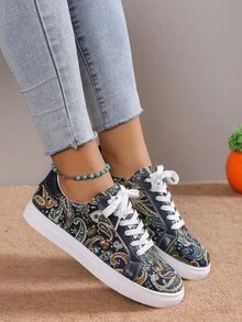 sportlich Sneakers mit Für Frauen , Paisley Muster, Band vorne, Skater Schuhe mit - Verschiedenfarbig - Übersicht 1