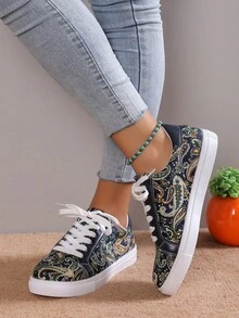 sportlich Sneakers mit Für Frauen , Paisley Muster, Band vorne, Skater Schuhe mit - Verschiedenfarbig - Übersicht 3