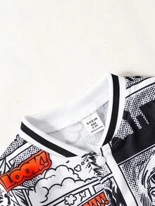 SHEIN 嬰兒波普藝術圖案條紋飾邊飛行員夾克不帶T恤 - 黑與白 - 查看 5