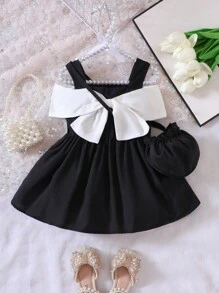 Đầm em bé Nơ trước Khối Màu - Đen và trắng - Xem 1