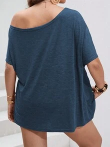 SHEIN LUNE 大碼素色蝙蝠袖T恤 - 藏蓝色 - 查看 2