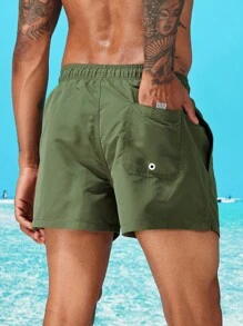 Horizaway Men Animal Embroidery Drawstring Waist Swim Trunks,Hawaiian - Army Green - View 2