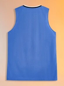 ROMWE MEN Street Life Guys Letter Graphic Contrast Piping Tank Top - Blue - View 2