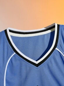 ROMWE MEN Street Life Guys Letter Graphic Contrast Piping Tank Top - Blue - View 3