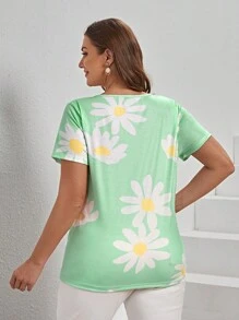 SHEIN LUNE 大碼印花T恤 - 青檸色 - 查看 2