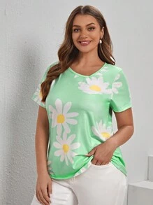 SHEIN LUNE 大碼印花T恤 - 青檸色 - 查看 4