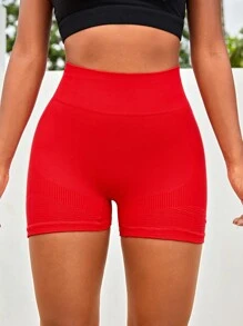 寬腰帶條紋針織運動短褲 - 紅色 - 查看 5