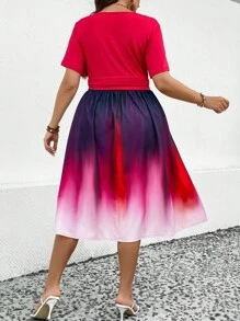 SHEIN Clasi 大碼漸層交疊領洋裝 - 紅色 - 查看 2