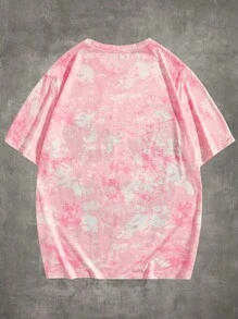 ROMWE MEN Grunge Punk Guys Tie Dye Skull Print Tee - Pink - View 2