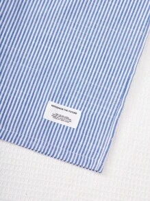 SHEIN Bộ hai mảnh Gái Đắp vá Nút phía trước Lá thư Sọc Giải trí - Màu xanh lam - Xem 3