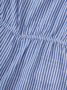 SHEIN Bộ hai mảnh Gái Đắp vá Nút phía trước Lá thư Sọc Giải trí - Màu xanh lam - Xem 4