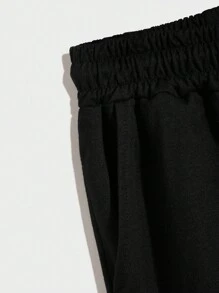 ROMWE MEN Grunge Punk 男士骷髏和標語圖案腰部抽繩短褲 - 黑色 - 查看 3