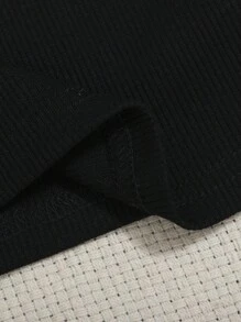 SHEIN 小女童撞色滾邊後背十字交叉吊帶上衣 - 黑色 - 查看 3