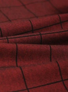 Men Plaid Print Slant Pocket Suit Trousers - Burgundy - View 6