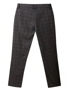 男士格紋印花斜口袋西裝褲 - 深灰色 - 查看 2