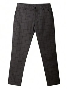 男士格紋印花斜口袋西裝褲 - 深灰色 - 查看 5