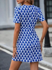 SHEIN Essnce Đầm Trọn gói Tất cả trên in Giải trí - Xanh và trắng - Xem 2