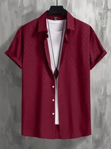 Manfinity Homme Nam Argyle Dệt hoa Áo sơ mi - Màu Đỏ Sâu - Xem 2