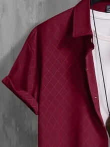 Manfinity Homme Nam Argyle Dệt hoa Áo sơ mi - Màu Đỏ Sâu - Xem 4