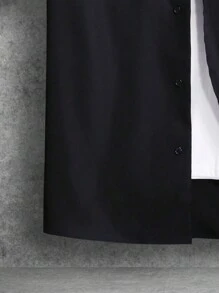 Aesthetic Post 男士字母圖案拼接邊襯衫和腰部抽繩短褲 - 黑色 - 查看 5