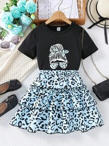 SHEIN Bộ hai mảnh Gái phân lớp Con số In hoa Báo Dễ thương - Nhiều màu - Xem 1