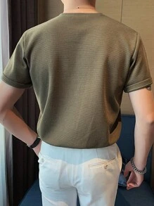 Men Solid Round Neck Knit Top - Army Green - View 2