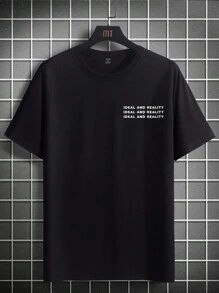 Manfinity Homme Hombres Camiseta con estampado de letra - Negro - Ver 2