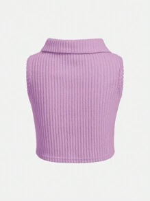 SHEIN Tank Tops & Camis Bé Gái Gân đan Nút phía trước màu trơn Giải trí - Màu Lilac Tím - Xem 2
