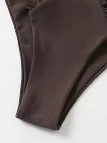 Swim Chiccia 夏季沙灘荷葉邊底托比基尼套裝泳裝 - 咖啡棕 - 查看 5