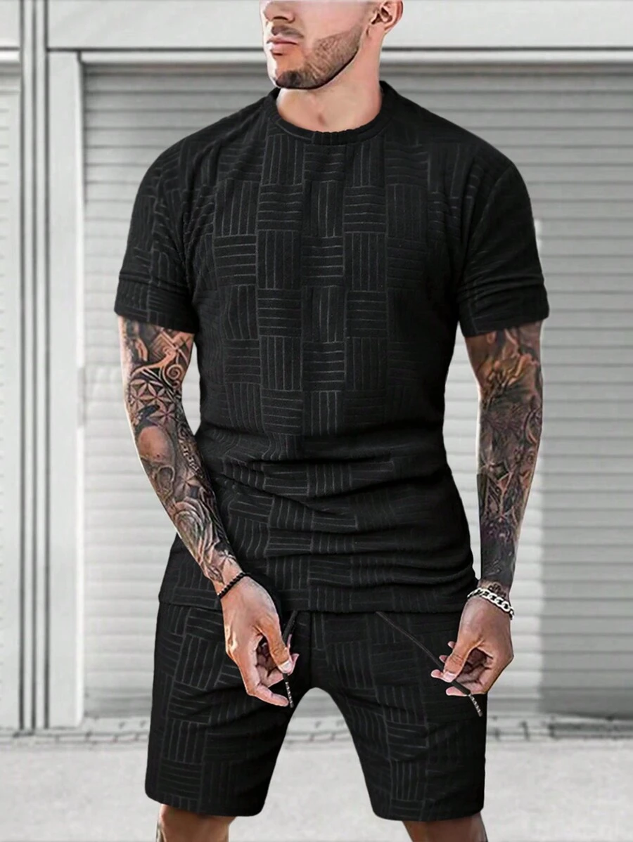 Manfinity Homme Bộ hai mảnh Nam Dây kéo Túi màu trơn Giải trí - màu đen - Xem 1