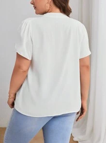 SHEIN Privé Plus Notched Neckline Petal Sleeve Blouse