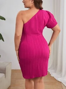 SHEIN Privé Hơn Một bờ vai Mặt trước xoắn Viền ven Viền hoa tulip Đầm - Màu Hồng Tươi - Xem 4