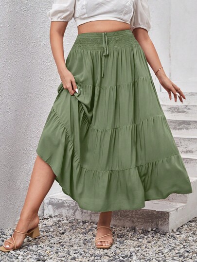 SHEIN VCAY Plus Tie Front Ruffle Hem Skirt