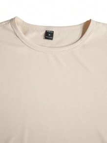 Manfinity Homme Men Solid Tee & Drawstring Waist Shorts - Beige - View 4