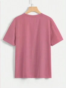 SHEIN Essnce 熊和字母圖案T恤 - 粉色 - 查看 2