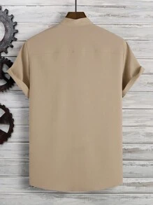 Manfinity Homme 男士素色前排扣前口袋襯衫不帶T恤 - 卡其色 - 查看 2