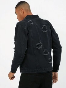 Manfinity EMRG Nam Áo khoác denim Bông Rách Chi tiết về Flap - màu đen - Xem 2