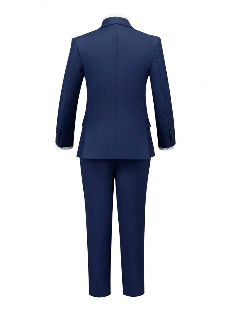 Boys Suits 5-Pieces Suit Set Toddler Tuxedos Dresswear Ring Bearer Outfit Wedding Blazer Vest Pants Shirts Tie Formal Suits For Kids Navy Blue Size 4-16Y - Blue and White - View 5