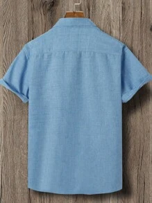 Manfinity Homme 男士素色前排扣襯衫 - 藍色 - 查看 2