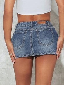 SHEIN SXY 破洞牛仔半身裙 - 中等水洗藍 - 查看 2